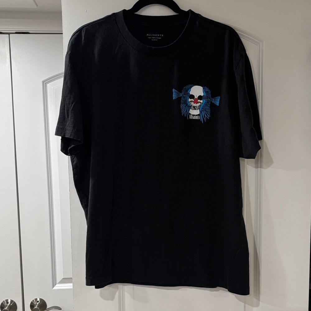 All Saints Black Tee with Skull Design